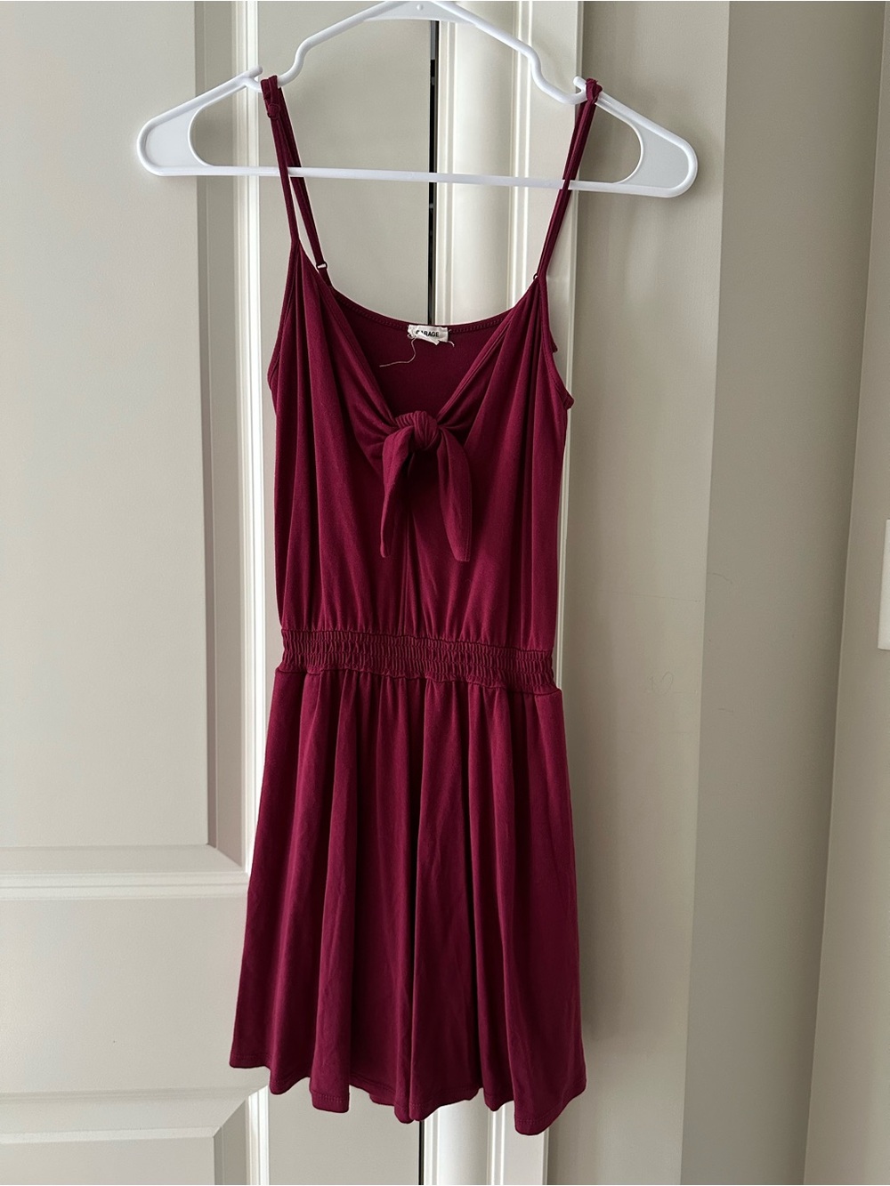 Garage Red Romper Playsuit Flowy Tie-Front Spaghetti Strap in Deep Burgundy
